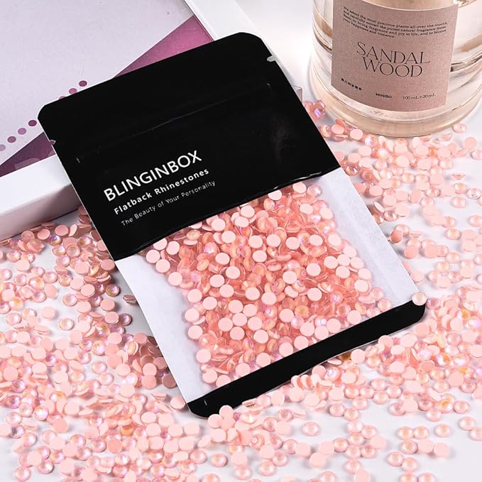 Blinginbox Flatback Rhinestones Round Gems, 288pcs Luminous Series Glass Stones Neon Gems Non Hotfix Crystal Rhinestones for Nail Charms Crafts Clothes Tumblers,Peach AB Luminous,SS30.