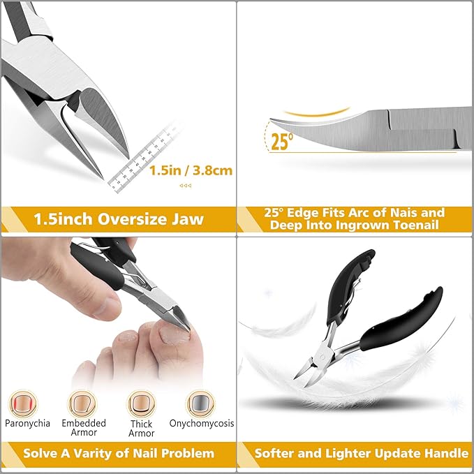 Toe Nail Clipper for Ingrown or Thick Nails- Toenails Trimmer and Professional Podiatrist Toenail Nipper for Seniors with Surgical Stainless Steel Super Sharp Blades Lighter Soft Handle