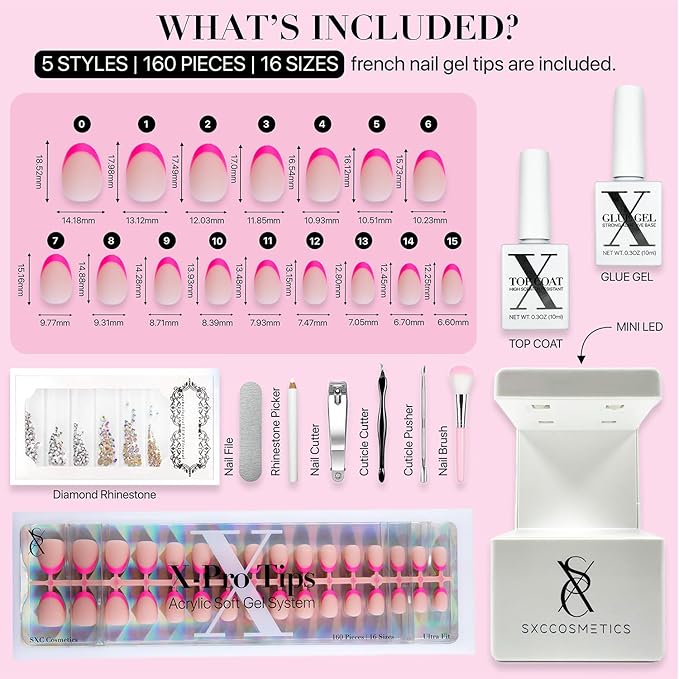 SXC Cosmetics X-Pro Tips French Tip Press On Nails - Bright Pastel Glow in the Dark Series (GLOW118KIT-XS Almond)