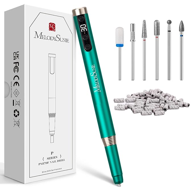 MelodySusie Pen-Shaped Ultra-Slim Cordless Nail Drill, PM170F 30000RPM Portable Rechargeable Electric File with LED Display for All Manicure, Nail Care, Shaping & Gel Removal for Advanced Home Use