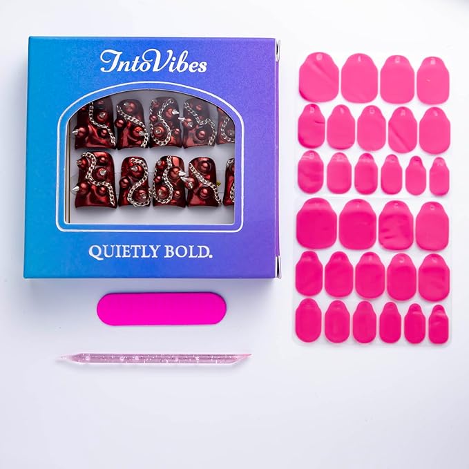 10 Pieces Luxury Acrylic Press On Nails Short Handmade Duck Nails, Red Thickened False Nails, Punk-style Silver Rivets And Chains, Reusable Fake Nails, Acrylic Nails (S)