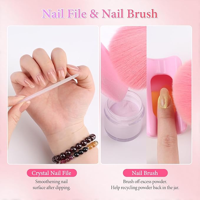 Dip Powder Recycling Tray System, Portable Nail Dip Powder Tray Kit with Nail Dust Brush, Glass Nail File, French Nail Art Manicure Essential Tool, Makeup Tool Glitter Saver
