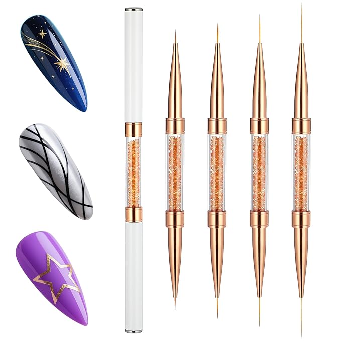 4 PCS Nail Liner Brushes, Nail Art Brushes Super Fine Liner Nails Brush Kit Dual-ended Acrylic Nails Line Brush for Gel Polish, Precise Details, Fine Drawing Design Salon & DIY Use, 7/11/15/20mm