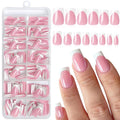 280pc French Tips Press on Nails Medium Square Fake Nail with Glue Tabs, French Tips Glue on Nails Press on Nail Square Acrylic Nails Medium Artificial Fingernails Women Girls Berry Pink False Nails