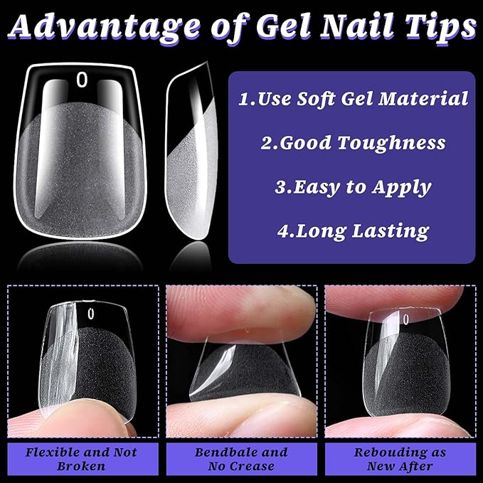 LoveOurHome 600pc Extra Short Coffin Nail Tips Clear Fake Nails XS Short Coffin Gel Nail Tips Full Cover Acrylic Nails Clear Press on Nails XS False Nail 15 Sizes Fingernail for Gel Nail Extension