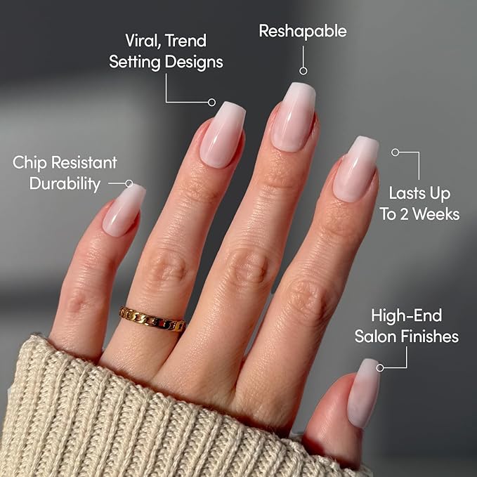 Glamnetic Press On Nails - Blush Dream | Medium Coffin Pink Fake Nails, Salon Quality Milky Nails | 15 Sizes - 30 Nail Kit with Glue