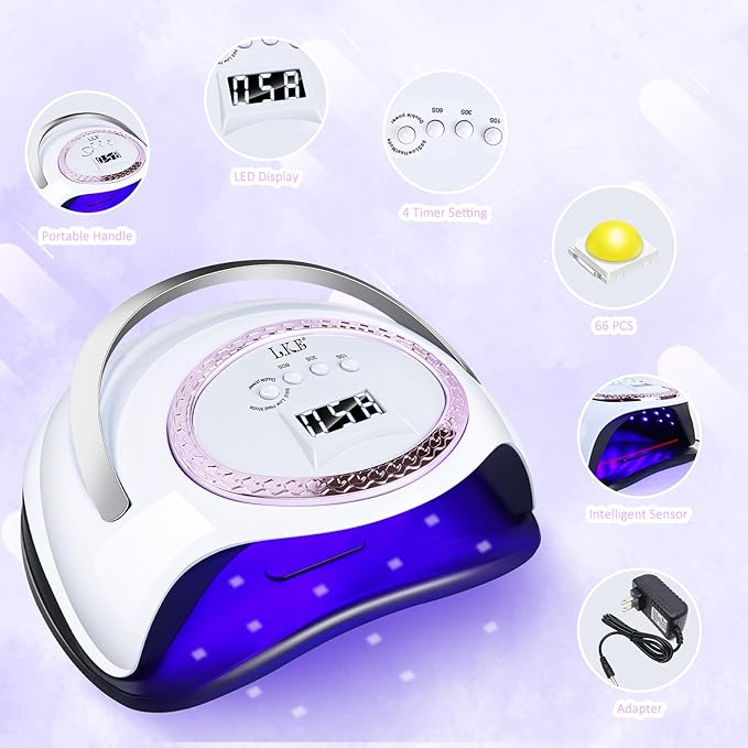 LKE UV Nail Lamp, 72W LED Nail Lamp Nail Dryer Light for Nails with 3 Timer Setting & LCD Touch Display Screen for Home and Salon Use (C-White) (2)