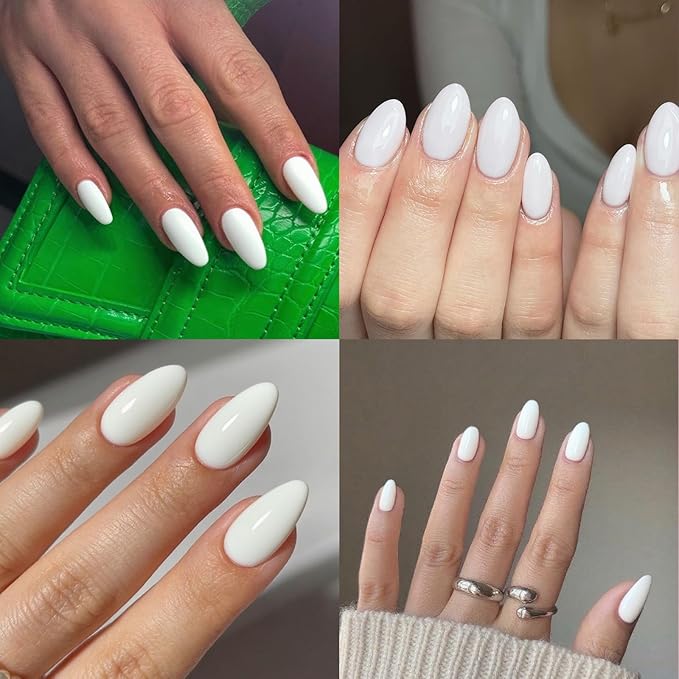 120pc White Almond Press on Nails Short Fake Nails Press ons for Women Acrylic Nails Press on Nails&Glue Tabs, Short White Press on Nails Almond False Nail Tip Stick on Artificial Fingernail