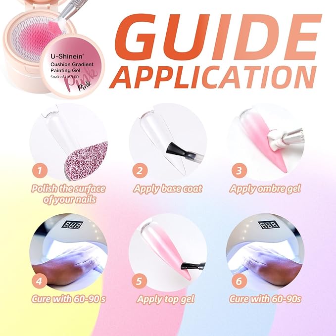 Cushion Gradient Painting Gel, Ombre Nails Aura Nails Full Coverage Precise Control of Each Dip 100pcs Spong & Tweezers Matte Effect Non-Wipe Long Lasting Soak Off UV LED(v)