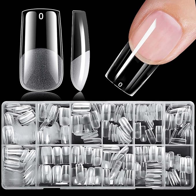 600pc Medium Square Nail Tips, Soft Gel Nail Tip Square Medium Fake Nails Artificial Fingernail, 15 Sizes Full Cover Clear Press on Nail Acrylic Nails Tips for Nail Extensions, Press on Nails Making