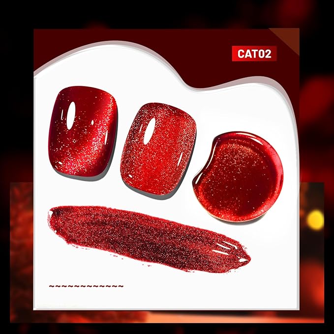 JODSONE 16.5ml Red Cat Eye Gel Nail Polish Soak Off LED Gel Polish for Nail Art Manicure DIY Salon at Home