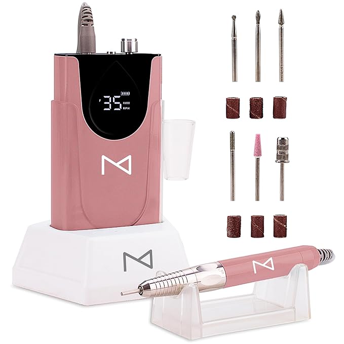 M Max - Nail Drill Professional - 2-in-1 Brushless Motor Nails Drill Machine - Electric, Cordless, Aluminium Alloy Casing, 35000 RPM, HD Display - Perfect for Salon & Home Use (Rose Gold)