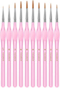 Miniature Paint Brushes,10Pcs Round Pointed Tip Paintbrushes, Micro Detail Paint Brush Set, Triangular Grip Handles Art Brushes Perfect for Acrylic, Watercolor, Oil, Craft (Blush)