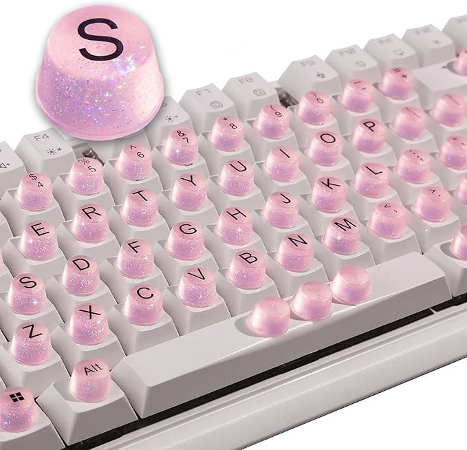 Raised Keyboard Stickers for Long Nails, Bling Keyboard Bubbles for Women with Letters, Soft Silicone Nail Art Typing Keycaps for Desktops (Pink, 64 Pcs)