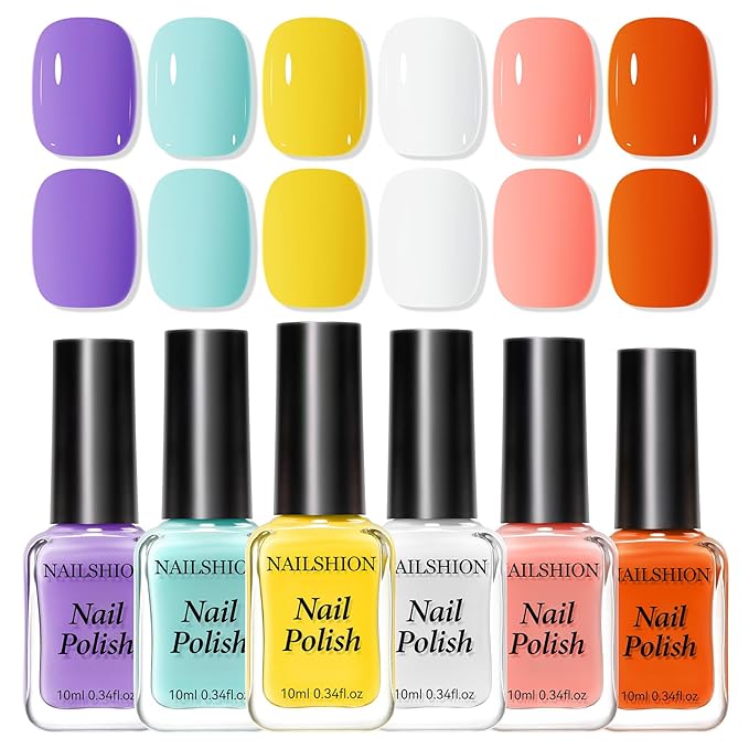 Nail Polish Set: 6 Pastel Candy Dopamine Colors Orange Milky Quick Dry Regular Nail Polish Pack, Vegan Cruelty-free, Rich in Castor Oil, Holiday Party Nail Art DIY Home Travel Manicure Gift