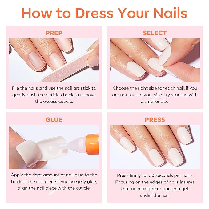 Modelones Press on Nails Short, Square Spring Fake Nails, Reusable Nail Kit with Nail Glue Adhesive Tabs Mini Nail File, Nails Press Ons 32Pcs 16Sizes, Women Girl Gift, Chrome Pink