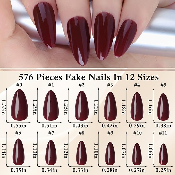 LoveOurHome 576pc Medium Press on Nails Almond Fake Nails Full Cover Acrylic Nails Press ons Nail Short Stiletto Glue on Nail Artificial Fingernail Almond Nail Tips 24 Colors for Women Girls Kids