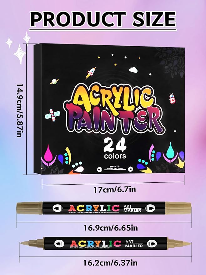 EBANKU 24 Colors Nail Art Pens, 3D Double Head Quick-Drying Nail Art Markers Acrylic Paint Nail Point Dotting Liner Pen No Squeeze Needed for Christmas Party