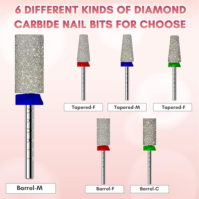 Makartt Nail Drill Bits - Large Barrel Carbide Diamond Sanding Bit for Nails Prep Shaping, Upgrade Drill Tips with Cross Teeth and Dust-Proof Ring for Manicure Salon Cuticle Remove, M #150 Grit