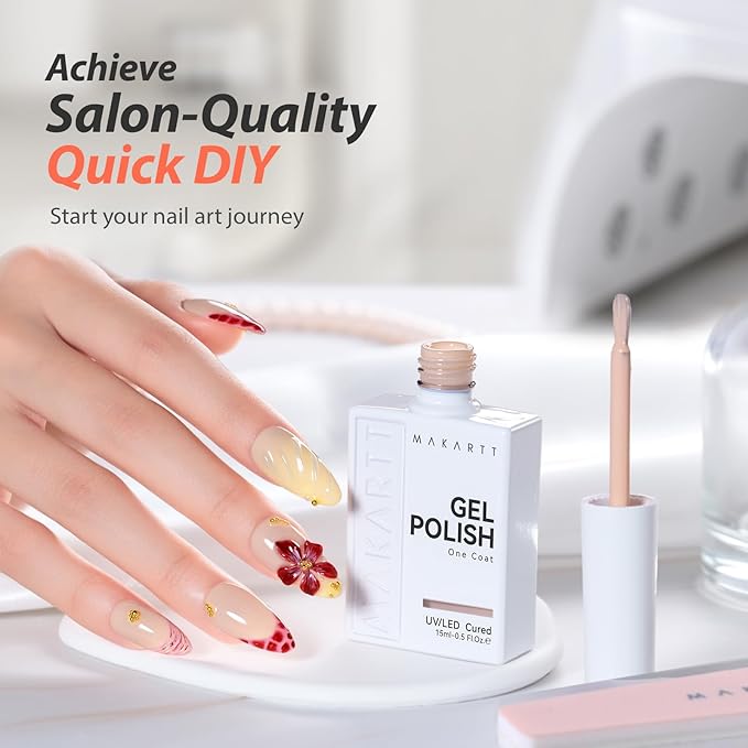 Makartt Ultra-Pigmented Gel Nail Polish Nude 15ml, One N'Done Nude Gel Polish One-Coat High-Gloss Ceramic Shine, Salon-Grade UV Nail Art Manicure DIY Salon Home - Barely There
