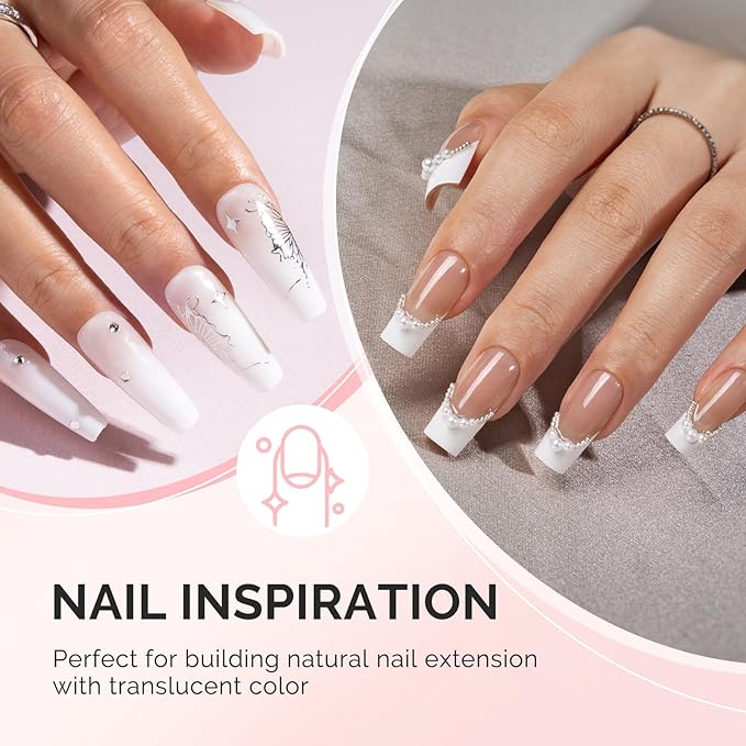 MelodySusie 2PCS 15ML Clear Milky White Builder Nail Base Gel for Nails Thickening,Soak Off UV Extension Gel,Rhinestone Nail Glue in a Bottle for Nail Art Design Gift for Women