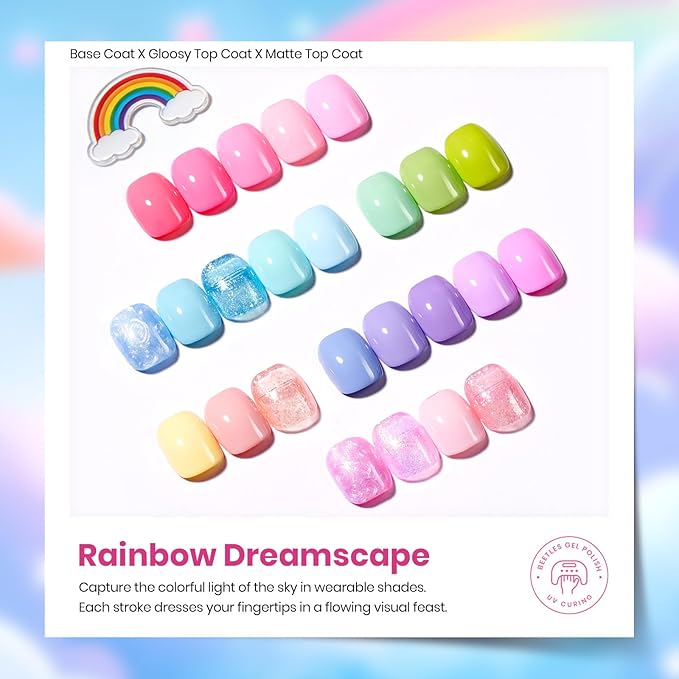 Beetles Spring Gel Nail Polish Set - Rainbow Dreamscape 25 Colors Gel Polish Kit with Base Coat&Top Coat Soak Off UV Led Nail Set Pastel Glitter Colors Nail Art Kit Easter Gifts for Women&Girls