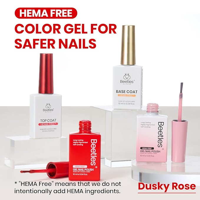 Beetles French Tip Gel Polish - Dusky Rose, 2 Colors Red & Jelly Pink Gel Nail Polish Set with Base Coat Top Coat, Soak Off UV LED French Nail Kit, Spring Nails Complete for Beginner & Professional