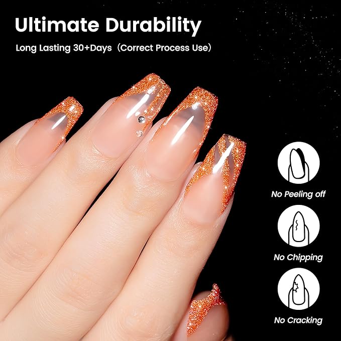 YTD Likomey Colorful Reflective Glitter Gel Nail Polish,15ml Orange Flash Diamond Shimmer Nails Gel,Sparkly Shiny Salon Home Fall Winter Manicure UV Varnish,SZ394
