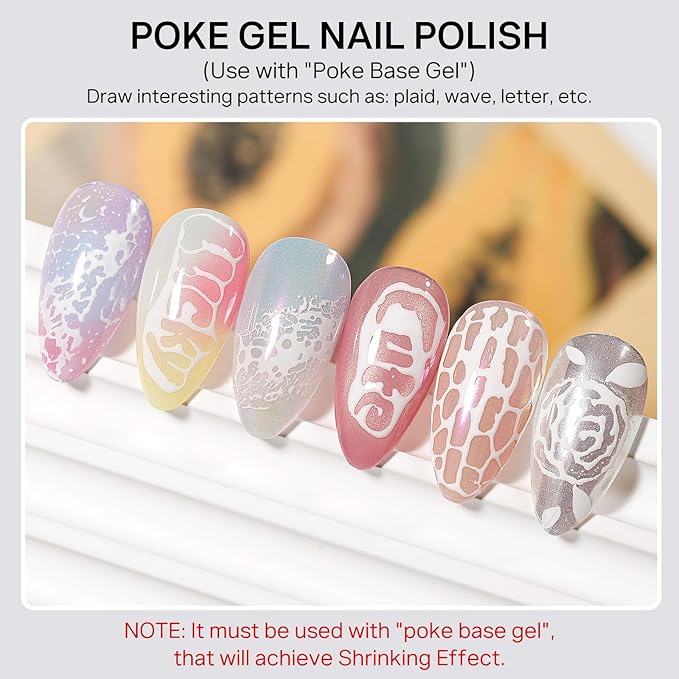 MIZHSE White and Black Poke Gel Nail Polish, with Professional Poke Foundation Gel and Brush Tool, Multifunctional Drawing Painting Nails Art Design Lace Letters Wave Flower Manicure DIY Home