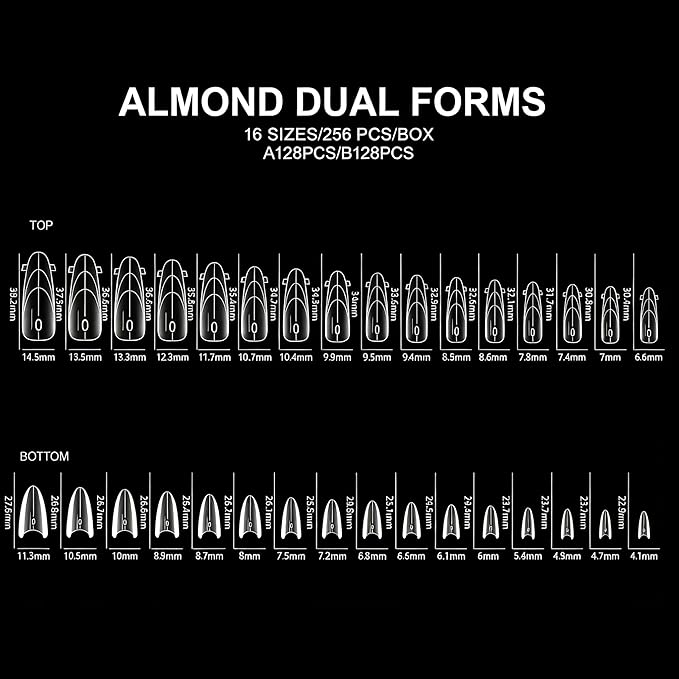 Sandwich Dual Nail Form 16 SIZE 256PCS,METOOLS 2026 DIY New Acrylic Polygel, quick building & Straight Built-in Apex Dual Forms Molds Reusable Polygel Tips for Nail Extension (ALMOND)