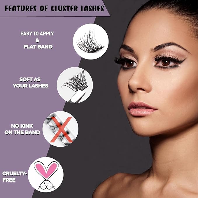 Individual Lashes 120 Cluster Lashes DIY Eyelash Extension Thin Band Wide Stem Lash Clusters with Applicator and Lash Bond and Seal Lash Extension Kit Mix 10-16mm Length C/D-OP17