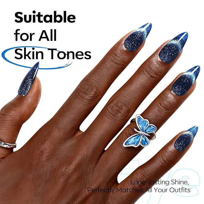 modelones Cat Eye Gel Nail Polish,Blue Glass Nail Polish Sparkle Reflective Glitter Polish Spring Deep Navy Blue Translucent U V Magnet Soak Off LED Nail Art Gel Top Coat DIY Salon 15 ML