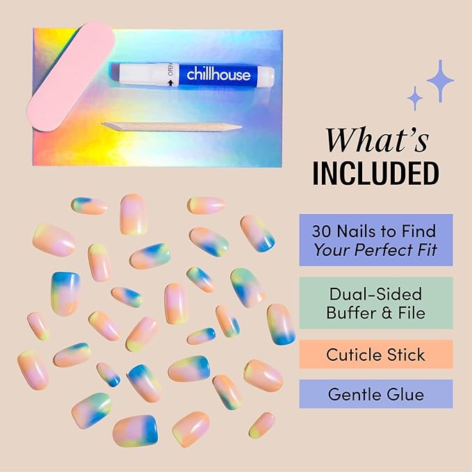 Chillhouse - Chill Tips, Press on Nails Kit - Groovy Baby (Oval) - 30 Nail Shapes & Sizes - Up to 2 Weeks of Wear - Customizable Fit - Reusable - Latina Founded & Women Owned - Beauty & Self Care