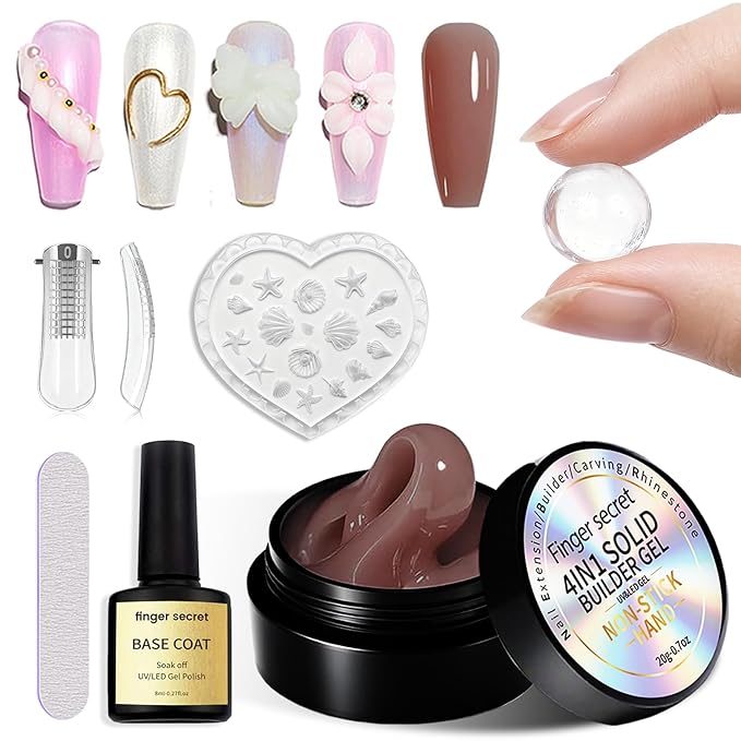 3D Gel Nail Art Kit-Mocha Nude Solid Builder Gel for Nails 3D Sculpting Carving Building Modeling Hard Extension for Beginner DIY Salon at Home Cured Needed