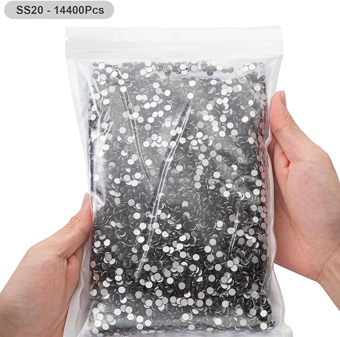 Flatback Rhinestones Bulk, 14400PCS Black Rhinestones for Clothes DIY Decoration Crafts, Black, SS20, 4.6-4.8mm