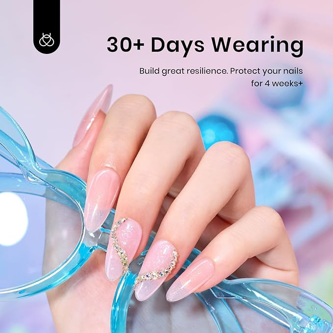 Beetles Builder Gel Set,6 Colors Glitter Shimmer 7 in 1 Nude Pink White Nail Thickening Strengthening Building Apex for Beginner DIY Salon at Home,Shimmer Builder Nail Gel,UV & LED Lamp Cured Needed