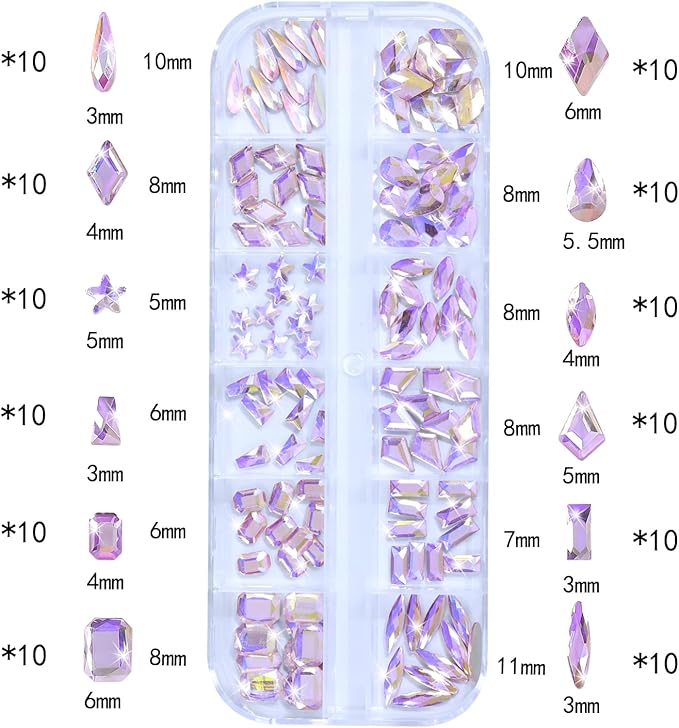 Nail Rhinestones - 3D Multi Shape Size, Flat Back, Crystals Manicure Rhinestones Charms, Pink AB Nail Gems, with Kit, for Nail Art, Bedazzling Acrylic Nails, DIY Decor