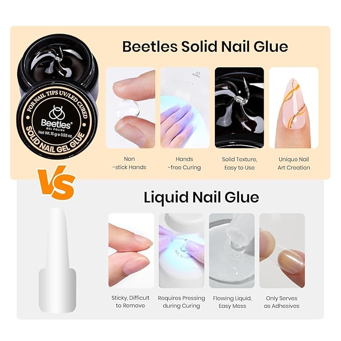 Beetles Solid Nail Glue Gel with 20ml Nail Glue Remover Set 15g for Press On Nails Acrylic Nails Tips U V Light Cured & Solid Glue Remover- Not for Uv Gel Glue