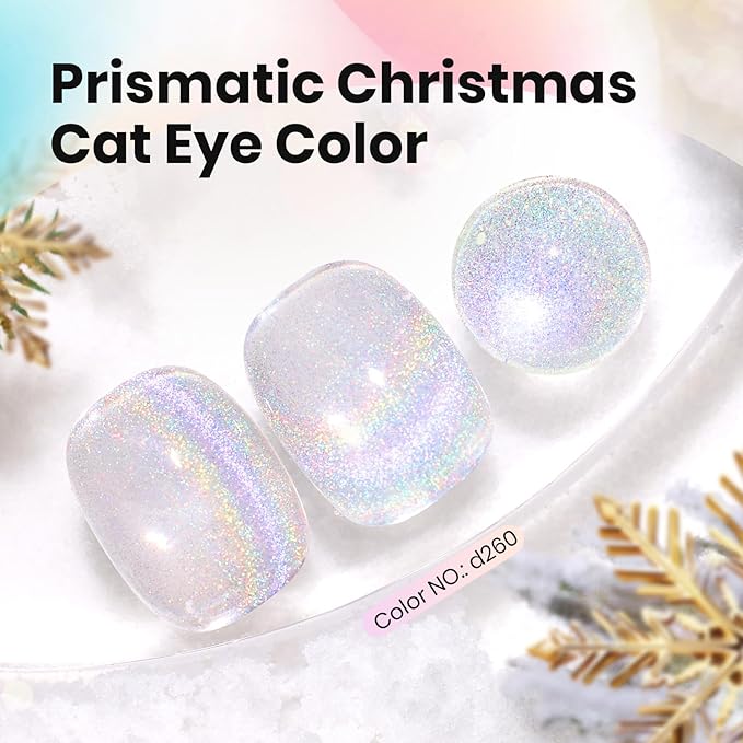 Beetles Prismatic Christmas Cat Eye Gel Nail Polish - 15ML Christmas Silver Glitter Rainbow Cat Eye Gel Polish with Magnet Soak Off UV Velvet Nail Polish Salon DIY Manicure Winter Gift for Women