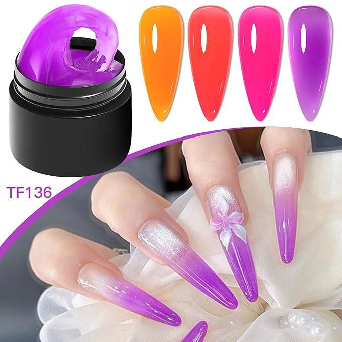 MEET ACROSS All-in-One Extension Mini Kit Non-Sticky Builder Gel Starter Kit WIth Base & Top Coat/Dual-Silicone Pen/Pro File/20-Pc Reusable Dual Forms Salon-Grade Extensions (Orange+Red+Pink+Purple)
