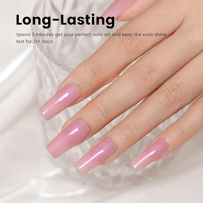 RARJSM Nude Gel Nail Polish Natural Rose Pink Purple Pearl Glitter Clear Sheer Nude Shimmer Gel Polish 15ml UV LED Soak Off Transparent Pink Color Home Salon French Manicure Varnish Curing Requires