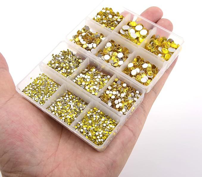 NCB 8000pcs Non Hotfix Rhinestones 10 Sizes Flatback Crystal Glass Rhinestones with Tweezers and Picking Pen for Nail Art Clothes Bags Phone Decorations Crafts DIY (021 Citrine Mix SS3-SS30)