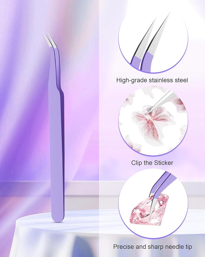 Difenni Rhinestone Picker Tool, Wax Pencil for Rhinestones Tool, Dual-Ended DIY Nail Bedazzling Tools with 4 Extra Purple Replaceable Wax Head and 1 Tweezer(Purple)