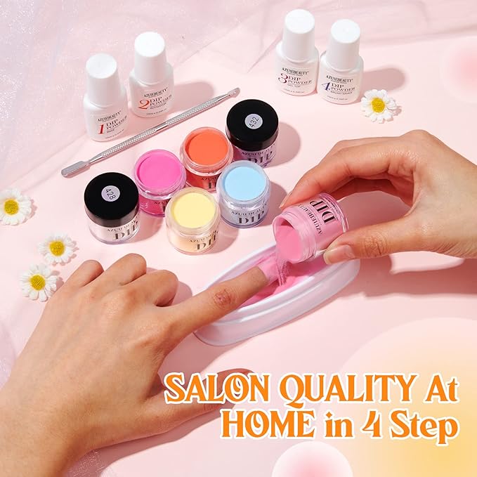 AZUREBEAUTY 31Pcs Dip Powder Nail Kit Starter 20 Colors Pastel Spring Summer Pink Acrylic Dipping Powder Set with Top/Base Coat Activator & Recycling Tray for Macaron French Manicure Salon