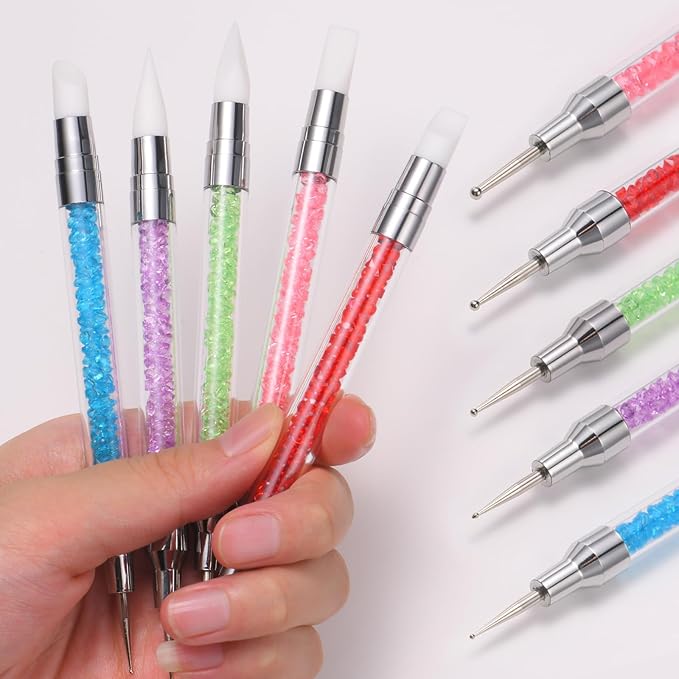 Nail Stand for Press Ons, 15Pcs Nail Art Brushes, 5Pcs Dual-Ended Nail Dotting & Sculpture Pens, Nail Stand DIY, Nail Holder for Painting Nails with 96Pcs Reusable Putty, Nail Art Tools