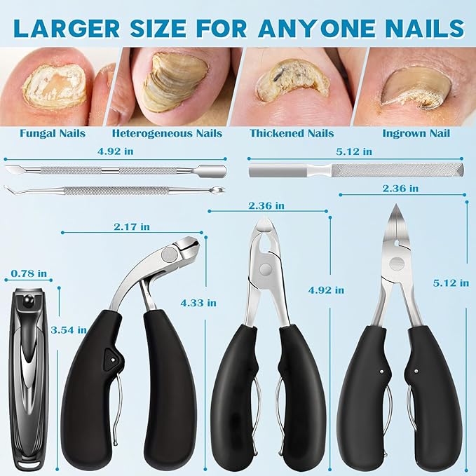 2026 Heavy Duty Toenail Clippers for Thick Nails, 7-in-1 Pedicure Kit with Catcher for Seniors & Men, Professional Wide Jaw Ingrown Toe Nail Clipper Set, Podiatrist Tool