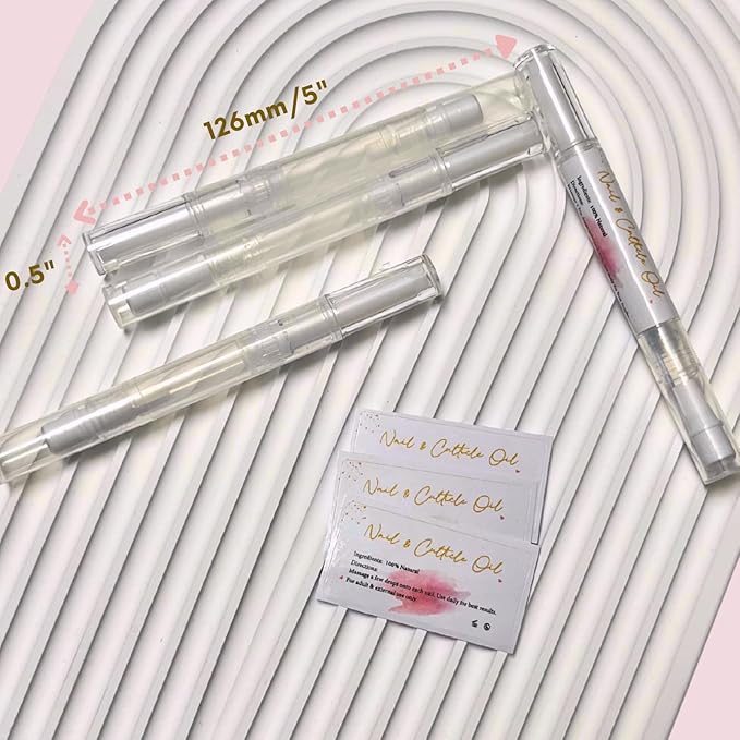 20 Pack 3ml Empty Cuticle Oil Pens Nails Oil Transparent Twist Pen with Brush Tip Label Sticker for Nail Business Retail(20pen+labels)
