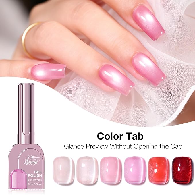 Cat Eye Gel Nail Polish Set, 6 Colors 12ML Spring Summer Glitter Magnetic Nail Polish Gel with Magnet, Soak Off UV LED for Home Salon Manicure Gift for Women