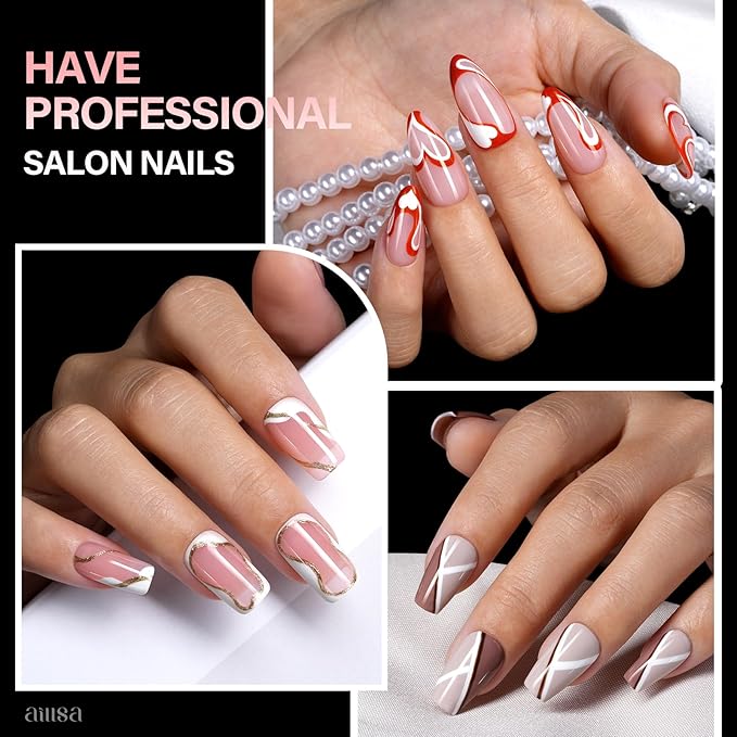 AILLSA Medium Almond Shaped Nail Tips - 15 Sizes 120pcs Acrylic Nails Tip Full Cover Half Matte Nails Tips Press on Nails for DIY Home Salon