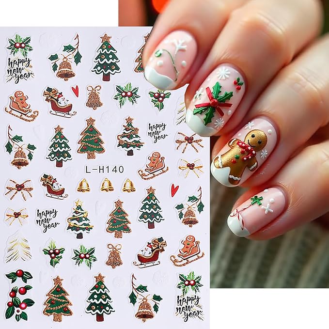 8Pcs Christmas Nail Art Stickers Decals Snowman Christmas Tree Snowflake Nail Design Stickers Winter Xmas Nail Art Supplies Cute Santa Claus Nail Decals for Women Holiday DIY Manicure Decor